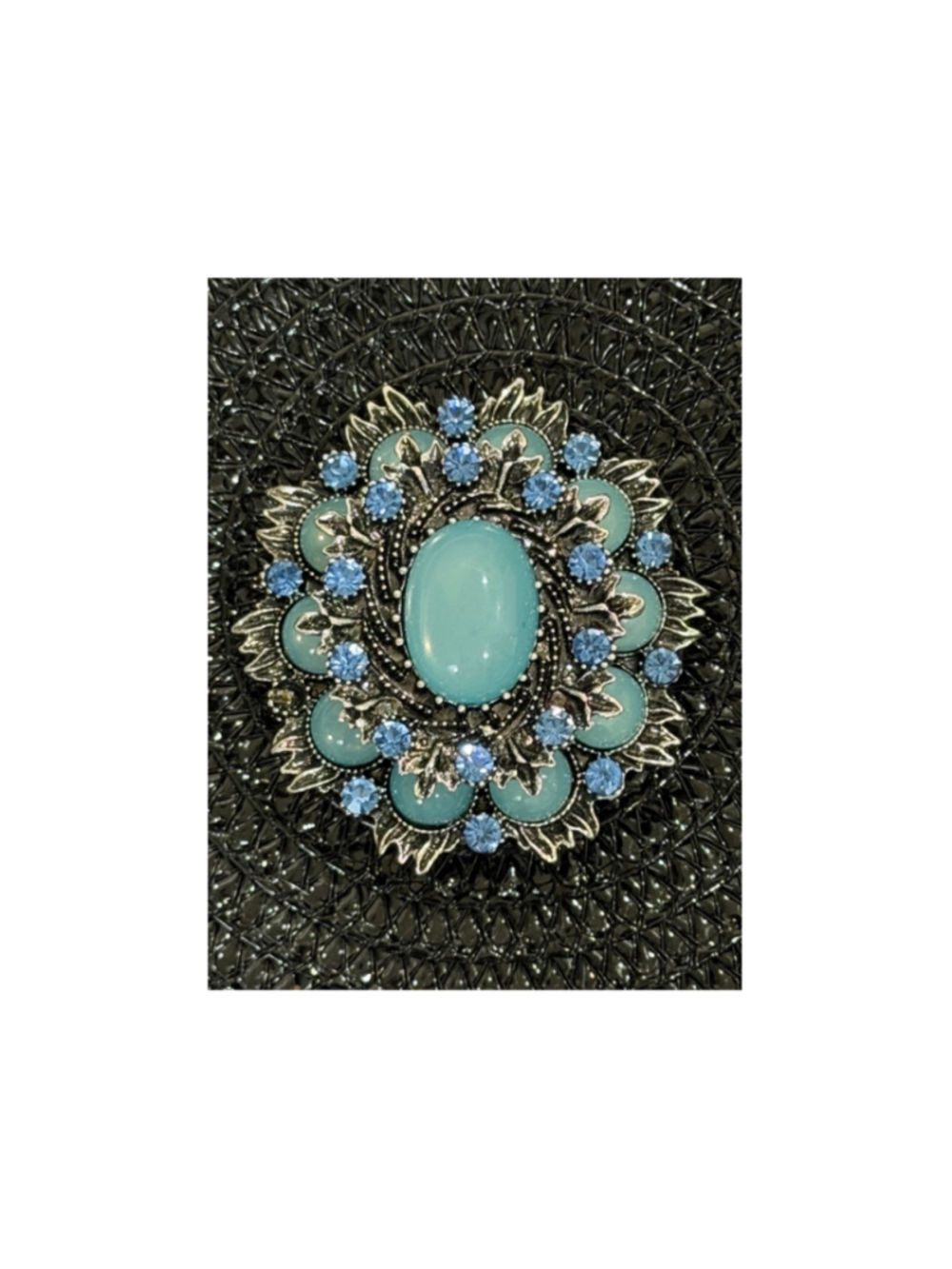 Blue and Silver Tone Floral Brooch, One Size